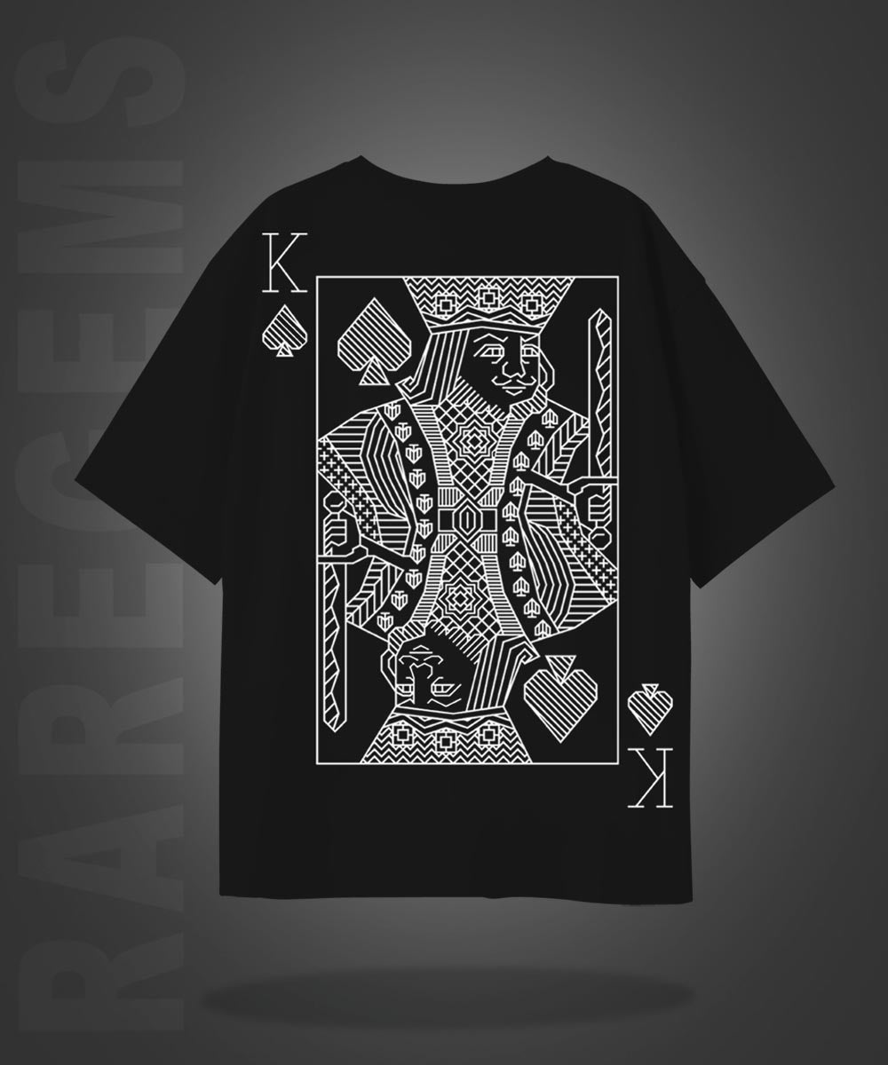 Black Half Sleeves Round Neck King Of Spades Printed Oversized T-Shirt