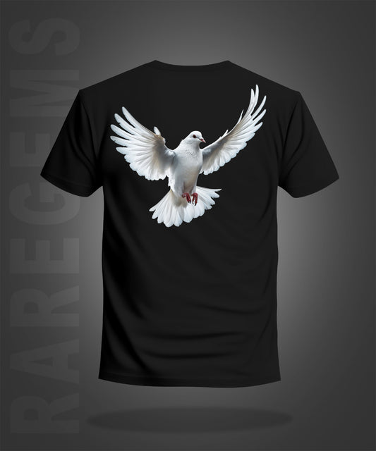 Black Half Sleeve Dove Love And Peace Printed Regular T-Shirt