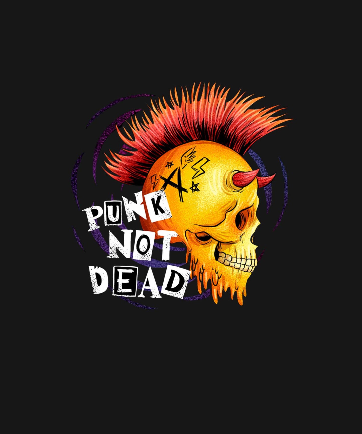 Black Round Neck Half Sleeve Punk Not Dead Skull Printed Regular T-Shirt