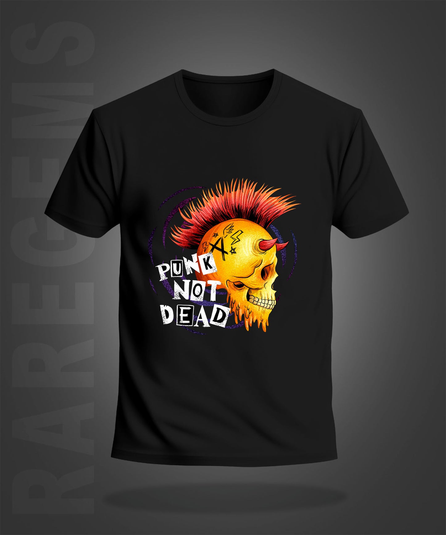 Black Round Neck Half Sleeve Punk Not Dead Skull Printed Regular T-Shirt