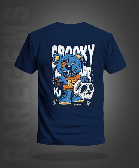 Navy Blue Half Sleeve Spooky Teddy Printed Regular T-Shirt