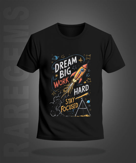 Black Round Neck Half Sleeve Space Quotes Printed Regular T-Shirt