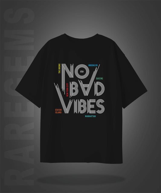 Black Half Sleeves No Bad Vibes Printed Oversized T-Shirt