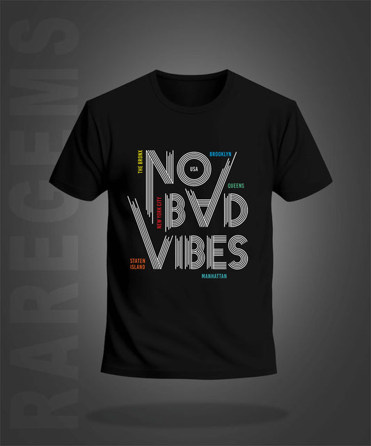 Black Half Sleeve Round Neck No Bad Vibes Printed Regular T-Shirt