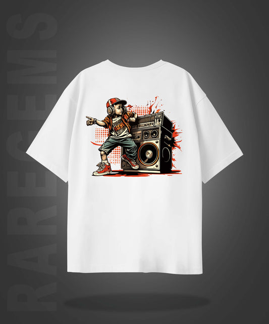 White Half Sleeve Hip-Hop Boy Printed Oversized T-Shirt