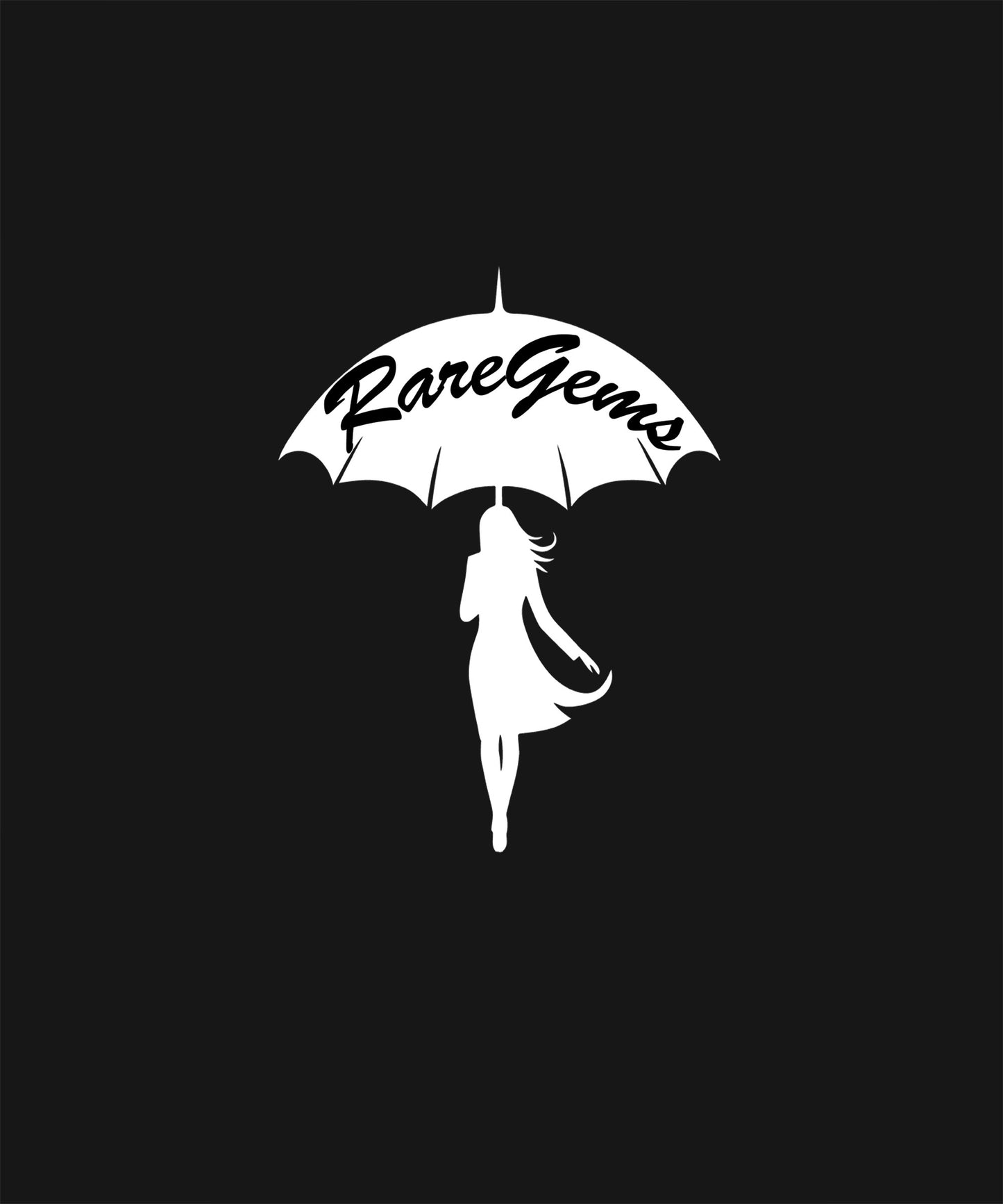 Black Half Sleeves Round Neck Girl Holding An Umbrella Printed Oversized T-Shirt