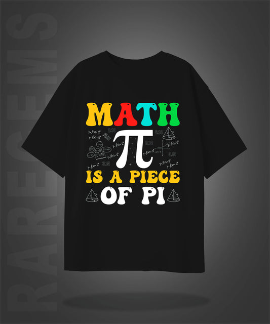 Black Half Sleeves Round Neck Maths And Pi Printed Oversized T-Shirt