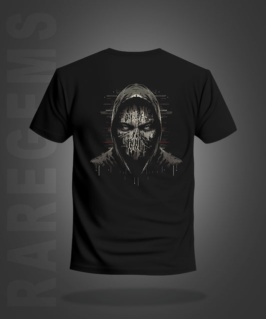 Black Half Sleeve Round Neck Hacker Man Printed Regular T-Shirt