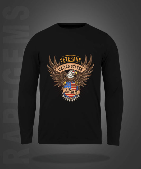 Black Round Neck United States Army Printed Full Sleeves T-Shirt