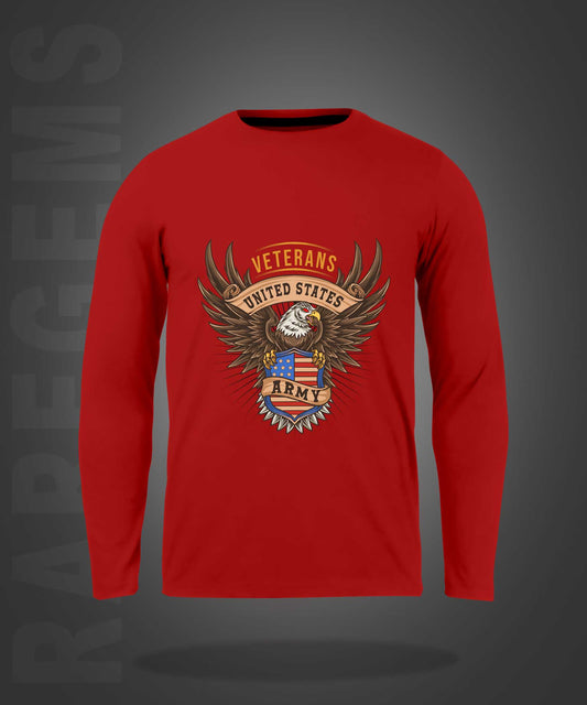 Red Round Neck United States Army Printed Full Sleeves T-Shirt