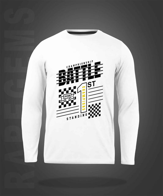 White Round Neck Battle Championship Printed Full Sleeves T-Shirt