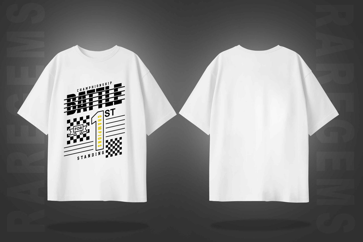 White Half Sleeve Battle Championship Printed Oversized T-Shirt