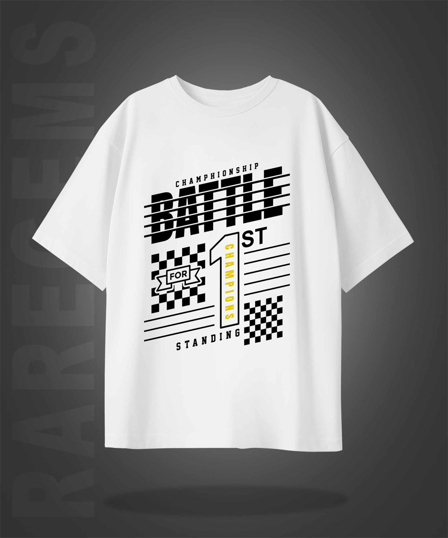 White Half Sleeve Battle Championship Printed Oversized T-Shirt