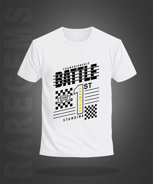 White Half Sleeve Round Neck Battle Championship Printed Regular T-Shirt