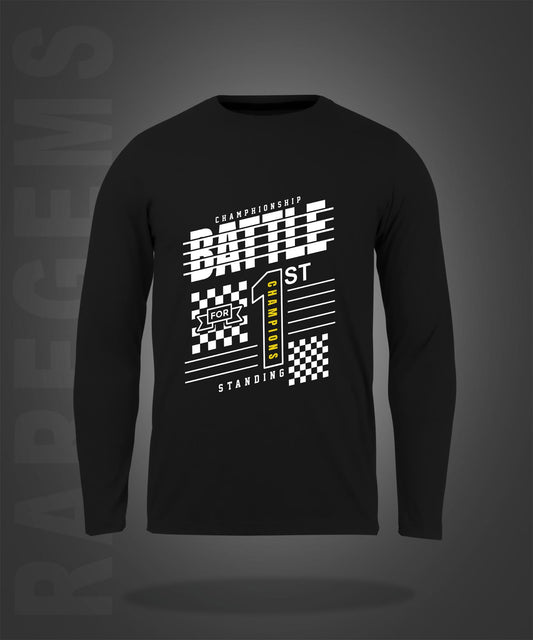 Black Round Neck Battle Championship Printed Full Sleeves T-Shirt