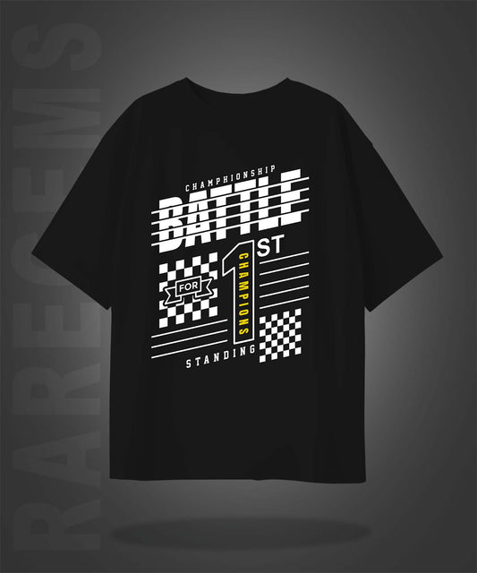 Black Half Sleeve Battle Championship Printed Oversized T-Shirt