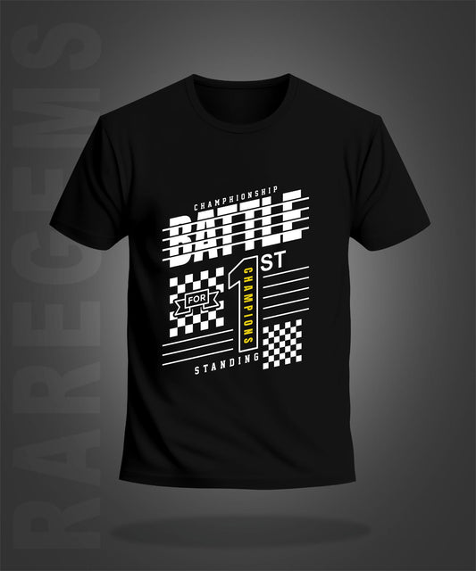 Black Half Sleeve Round Neck Battle Championship Printed Regular T-Shirt