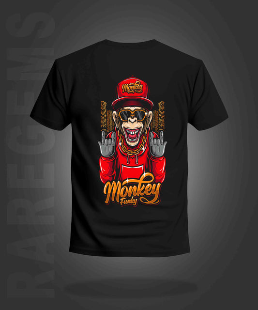 Black Round Neck Half Sleeve Monkey Funky Printed Regular T-Shirt