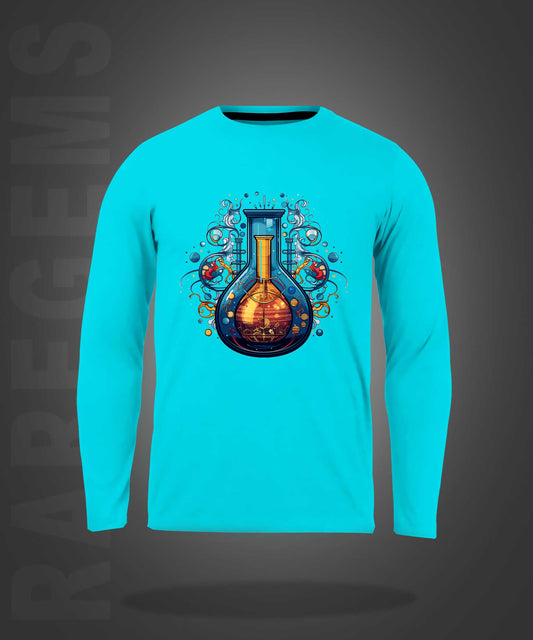 Cyan Round Neck Chemical Flask Printed Full Sleeves T-Shirt