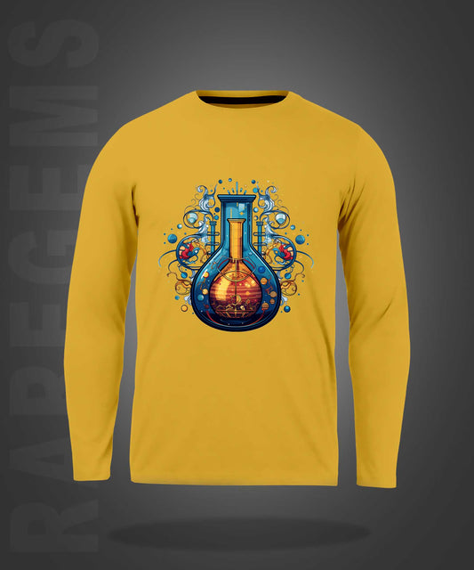 Yellow Round Neck Chemical Flask Printed Full Sleeves T-Shirt