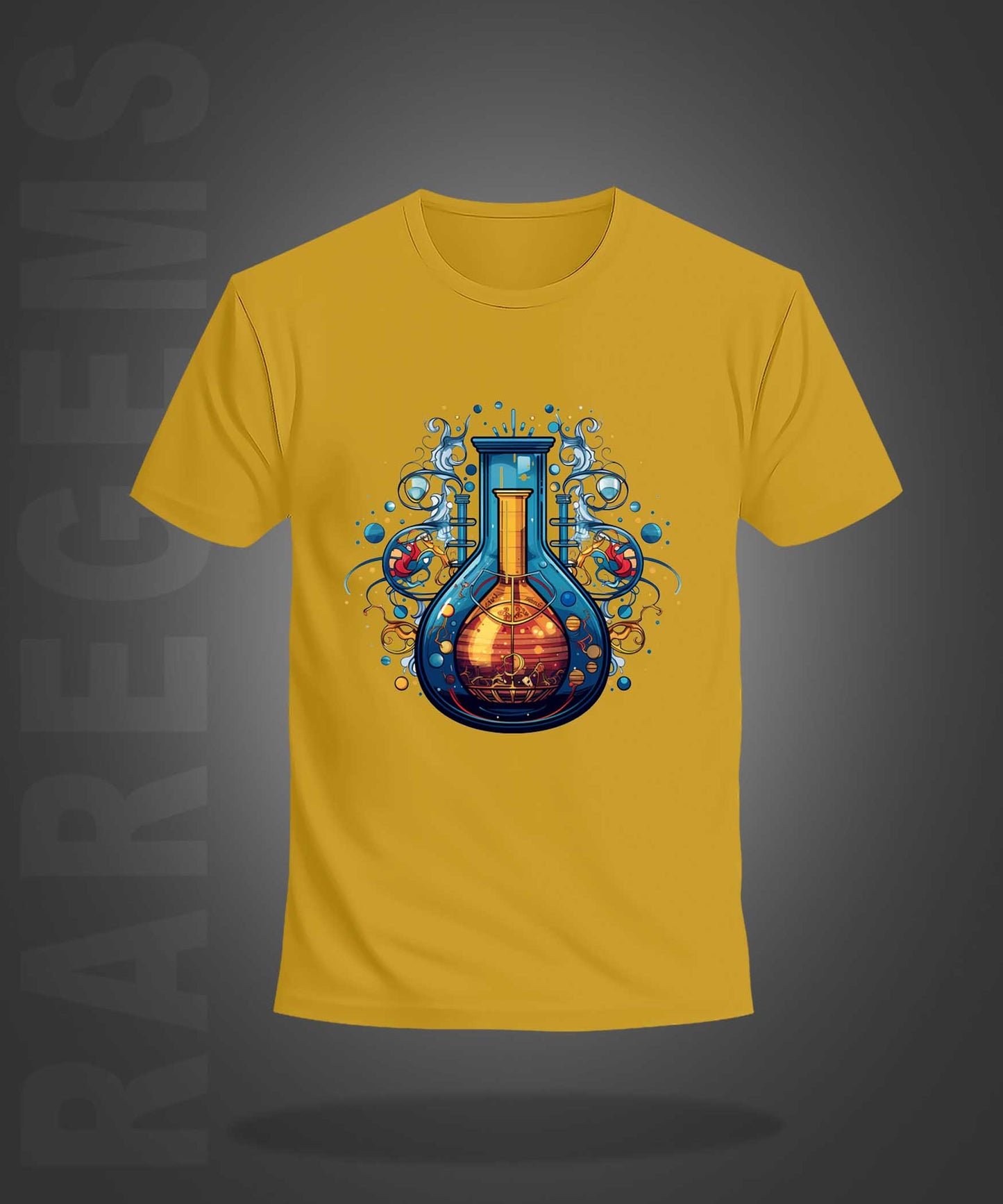 Yellow Half Sleeves Round Neck Chemical Flask Printed Regular T-Shirt