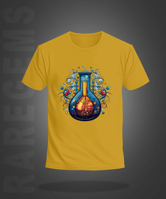 Yellow Half Sleeves Round Neck Chemical Flask Printed Regular T-Shirt