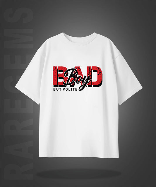 White Half Sleeve Bad Boy Printed Oversized T-Shirt