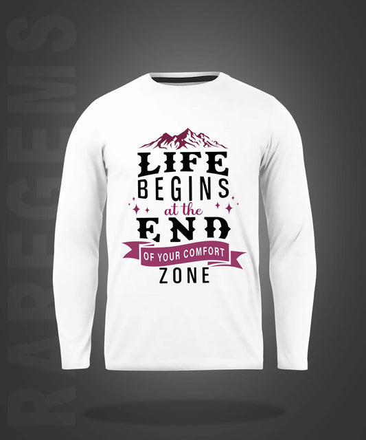 White Round Neck Dream Motivational Quote On Life Printed Full Sleeves T-Shirt