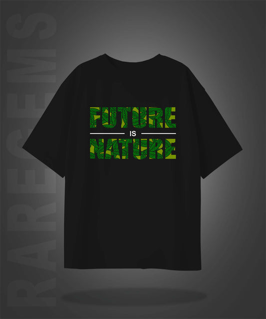 Black Half Sleeve Future Is Nature Printed Oversized T-Shirt