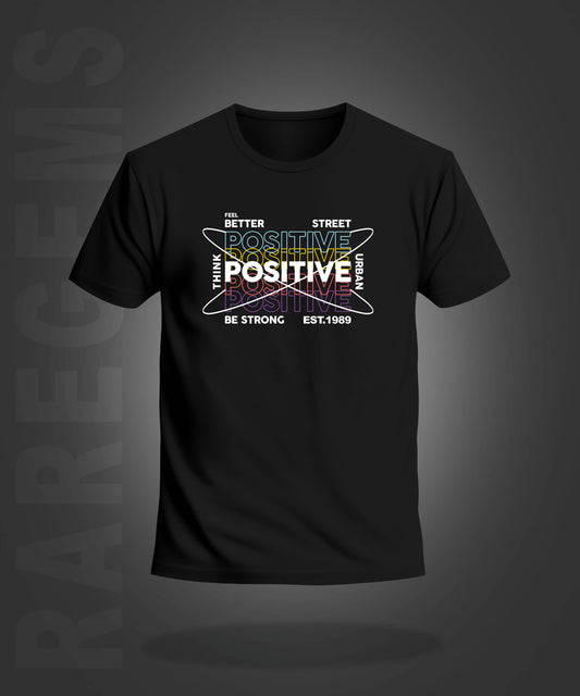 Black Round Neck Half Sleeve Think Positive Printed Regular T-Shirt