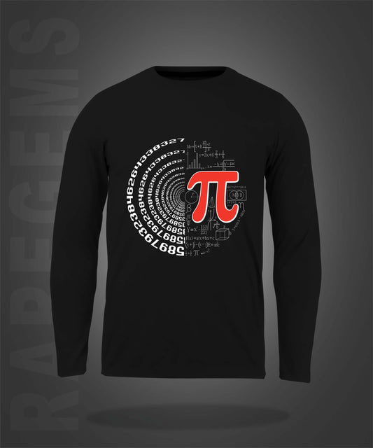 Black Round Neck Value Of Pi Printed Full Sleeves T-Shirt