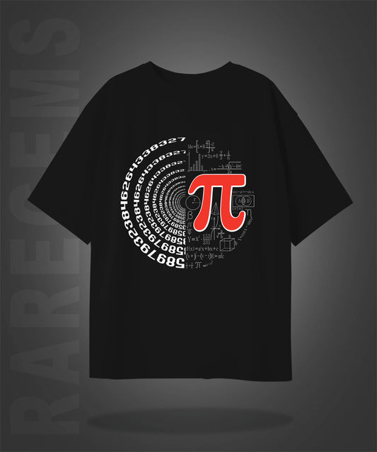 Black  Half Sleeve Round Neck Value Of Pi  Printed Oversized T-Shirt