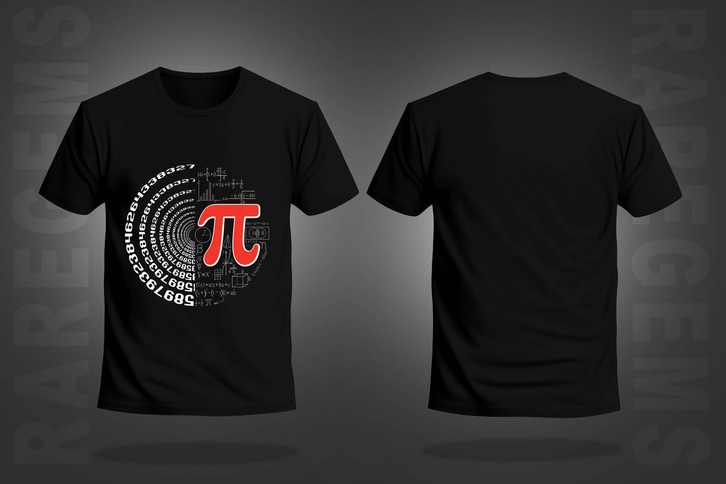 Black Round Neck Half Sleeve Value Of Pi Printed Regular T-Shirt