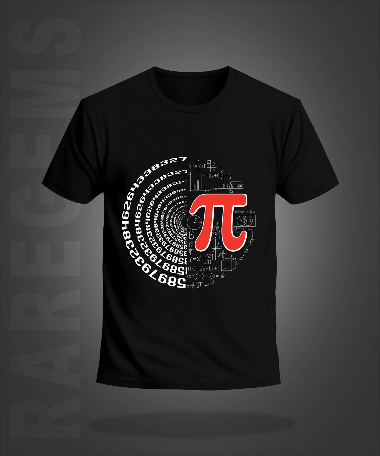 Black Round Neck Half Sleeve Value Of Pi Printed Regular T-Shirt