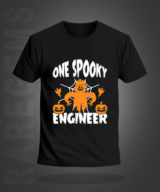 Black Round Neck Half Sleeve One Spooky Engineer Printed Regular T-Shirt