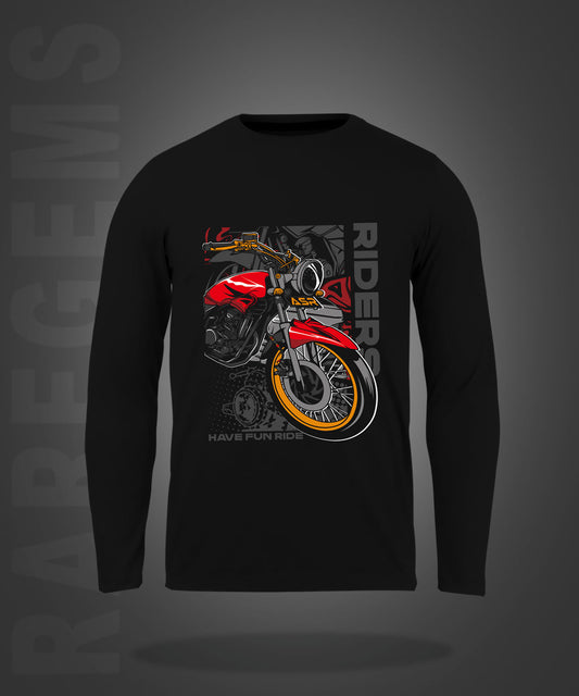 Black Round Neck Bike And Rider Printed Full Sleeves T-Shirt