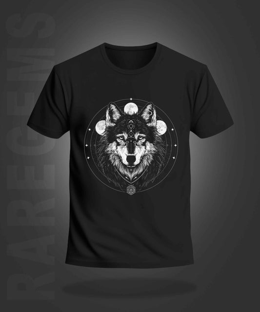 Black Half Sleeve Wolf And Moon Printed Regular T-Shirt