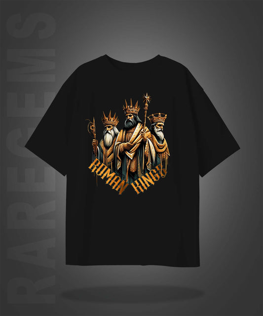 Black Half Sleeve Round Neck Roman Kings Printed Oversized T-Shirt