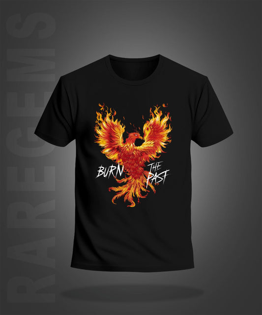 Black Half Sleeve Round Neck Burn The Past Phoenix Printed Regular T-Shirt