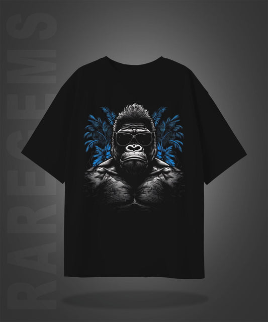 Black Half Sleeve Round Neck Cool Gorilla Printed Oversized T-Shirt