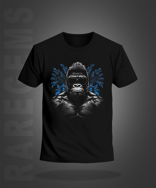 Black Half Sleeve Round Neck Cool Gorilla Printed Regular T-Shirt