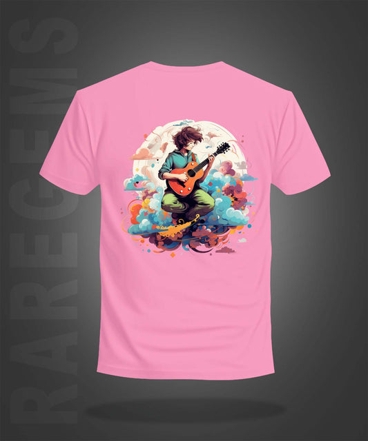 Pink Half Sleeve Round Neck Guitarist Printed Regular T-Shirt