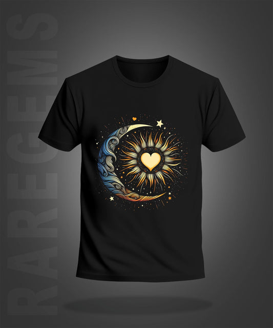 Black Half Sleeve Round Neck Beautiful Sun And Moon Printed Regular T-Shirt