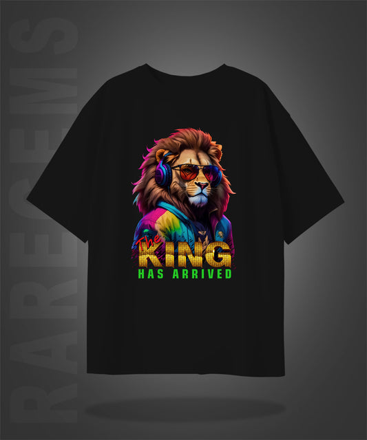 Black Half Sleeve Round Neck  King Has Arrived Printed Oversize T-Shirt