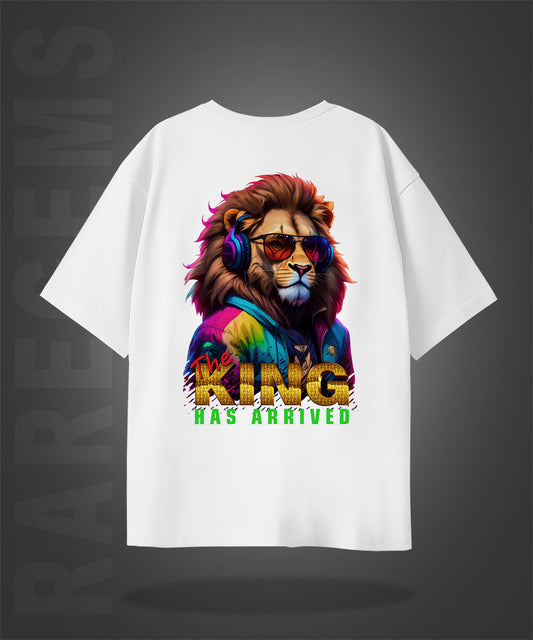 White Half Sleeve Round Neck  King Has Arrived Printed Oversize T-Shirt