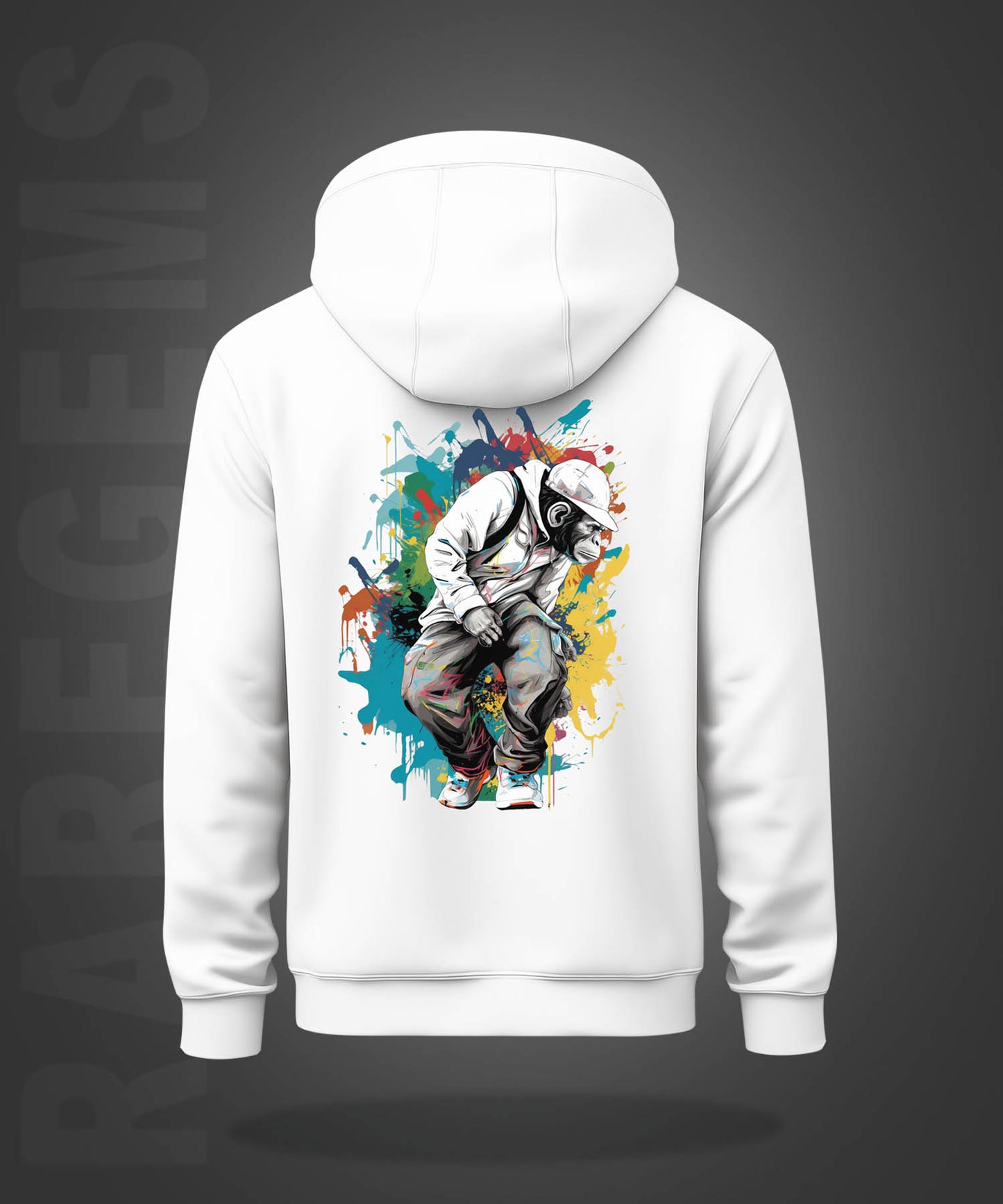 White Monkey With Raregems Printed Regular Hoodie