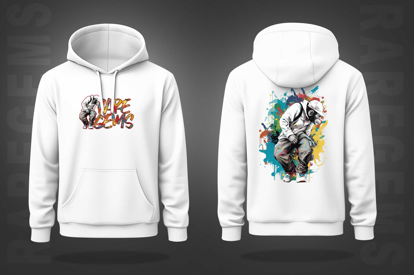 White Monkey With Raregems Printed Regular Hoodie