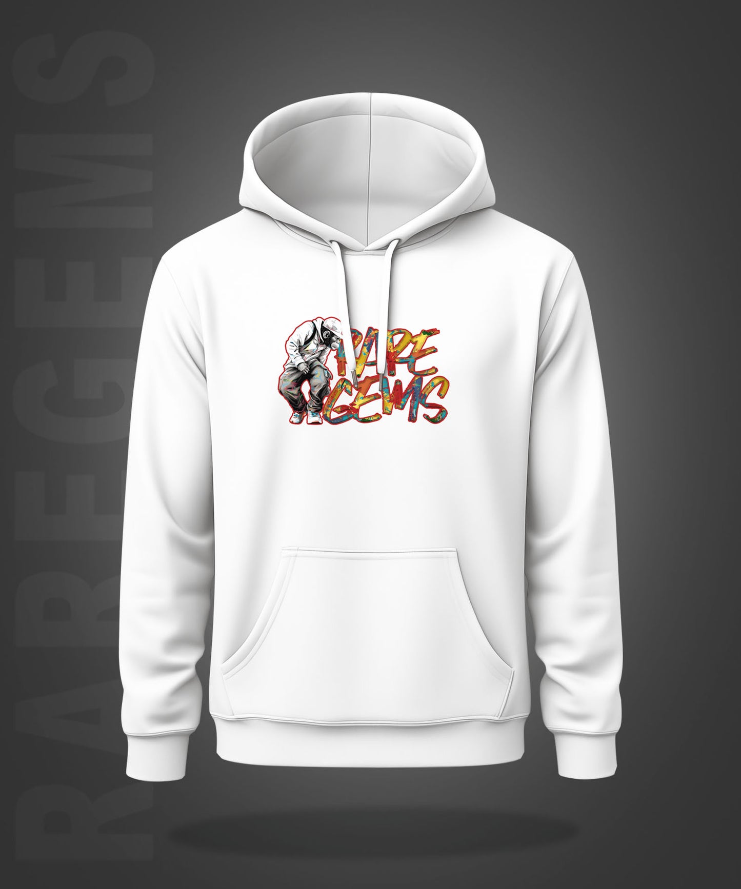 White Monkey With Raregems Printed Regular Hoodie