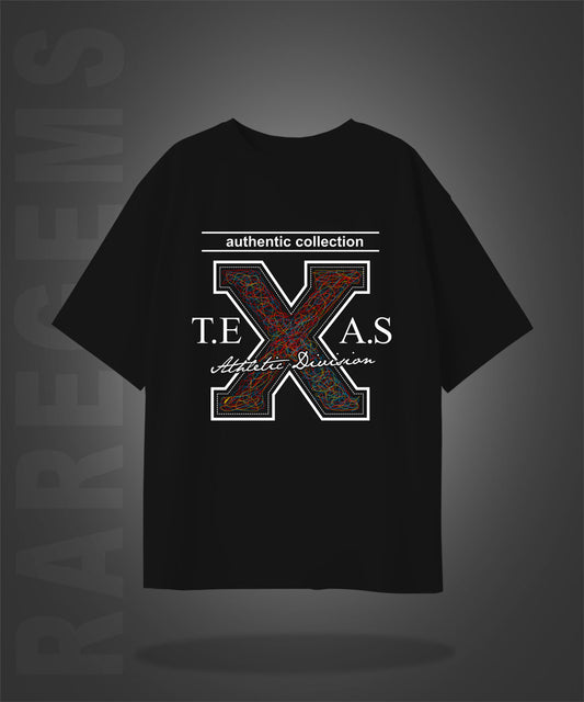 Black Half Sleeves Scribble Art Texas Printed Oversized T-Shirt