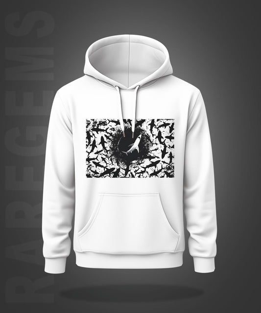 White Black Dolphins Printed Regular Hoodie